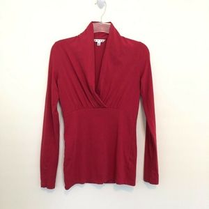 CAbi Red Long Sleeve Deep V Neck Shirt Top